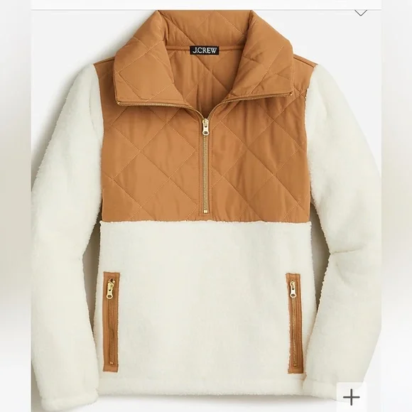 NWT Crew Quilted Sherpa Fleece Half-Zip Pullover